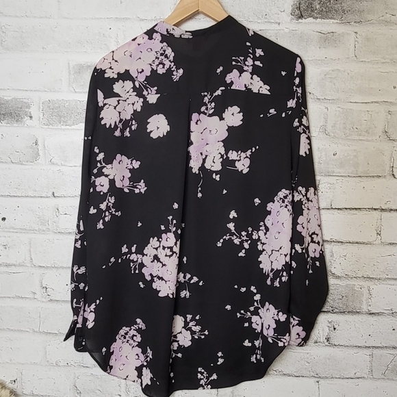 Joe Fresh Sheer Black Floral Half Button Women's Blouse - Picture 3 of 5